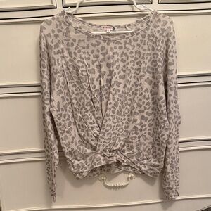 Sundry Light Gray Leopard Print Long Sleeve Top